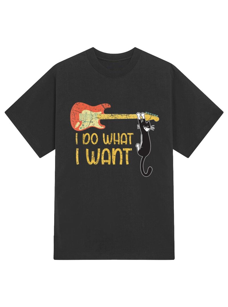 Vintage Guitar and Cat Lover Men Women I do what i want Cat T-Shirt - Image 2