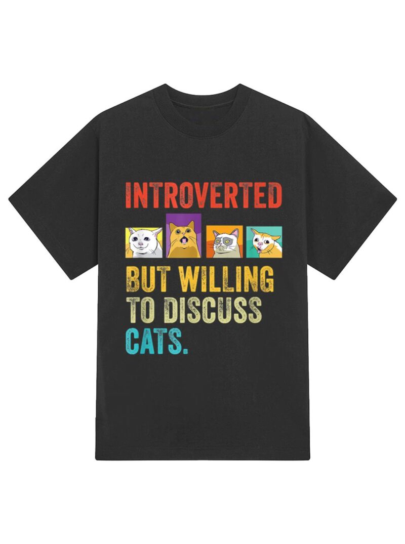 Vintage Introverted But Willing To Discuss Cats T-Shirt - Image 2