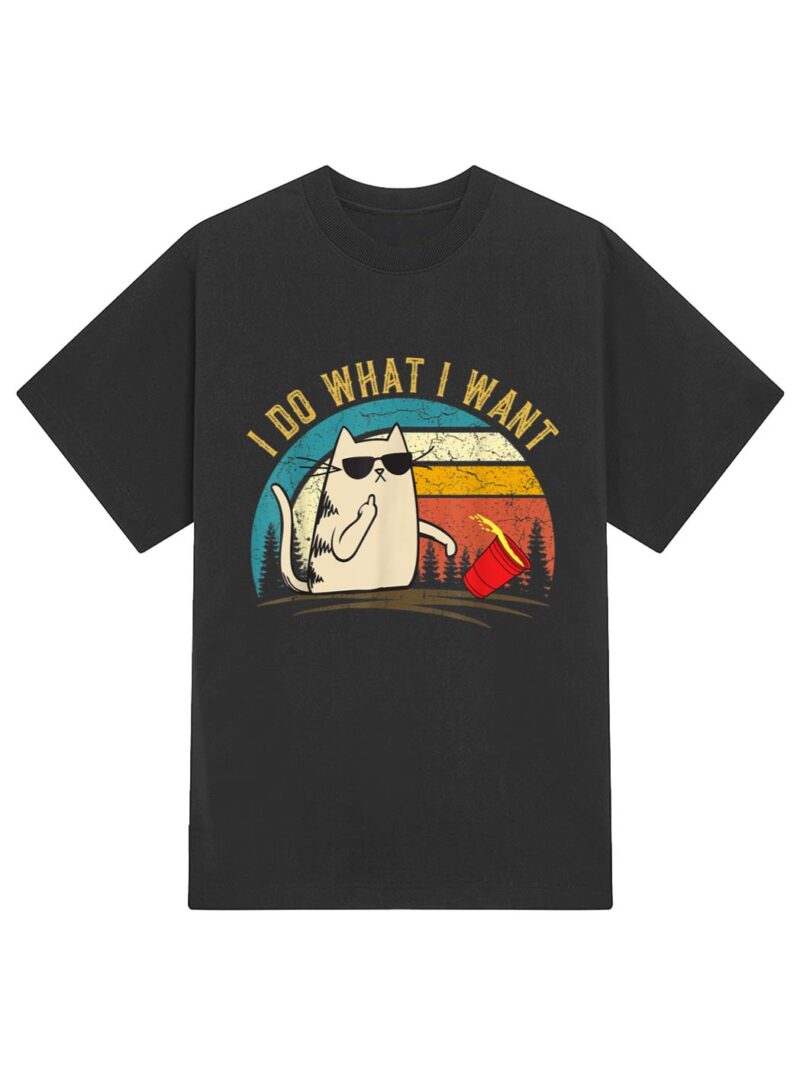 Vintage Retro I do what I want cat, Funny Meowy Cat Lover T-Shirt - Image 2