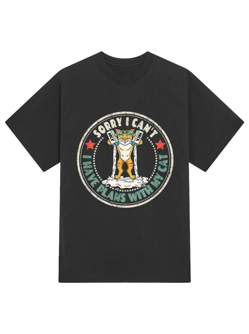 Vintage Sorry I Can't I Have Plans With Cat Lover T-Shirt - Image 2