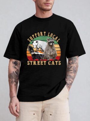 Vintage Support Local Street Cats! Raccoon, Skunk T-Shirt