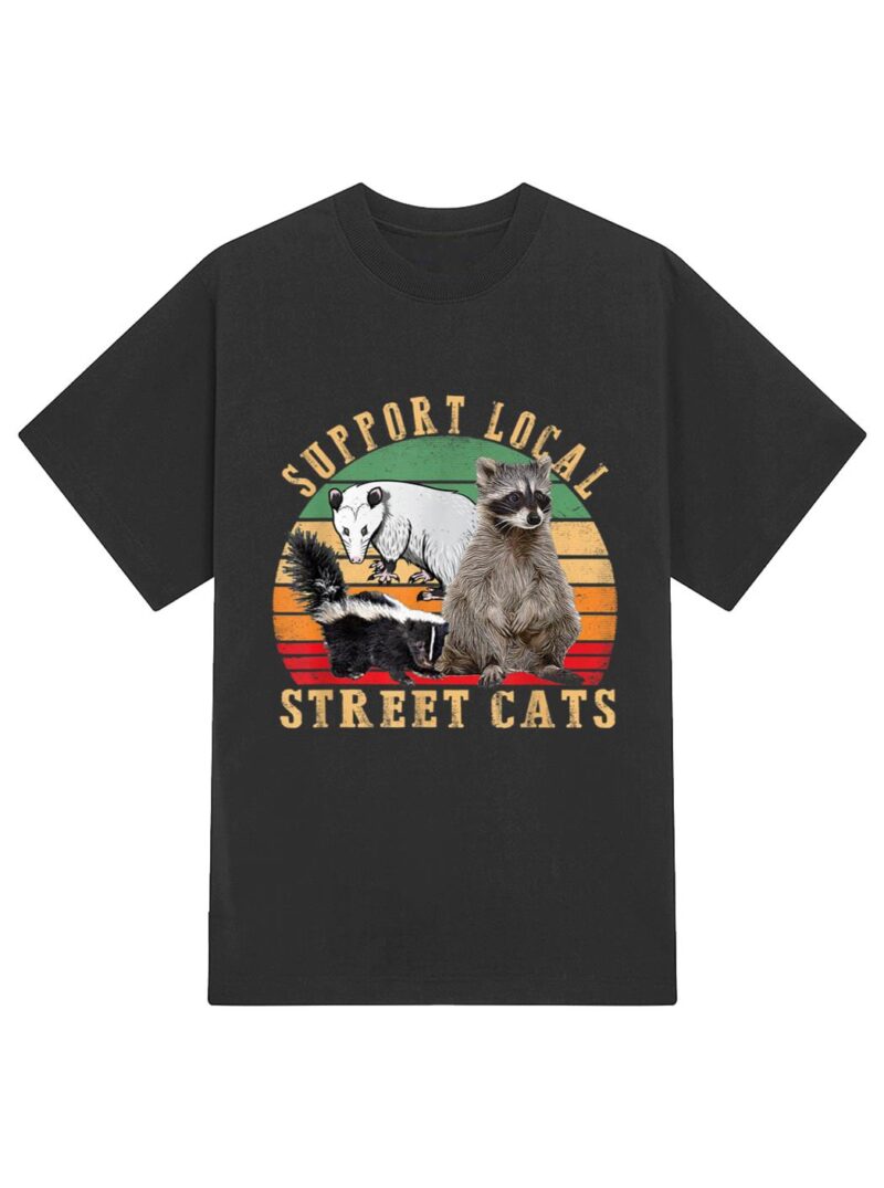 Vintage Support Local Street Cats! Raccoon, Skunk T-Shirt - Image 2