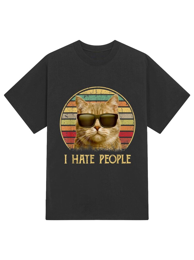 Vintage retro Cat s, Funny Cat lover i hate people T-Shirt - Image 2