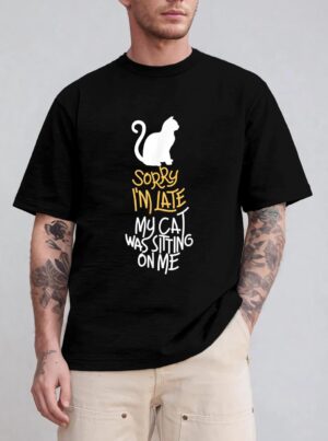 Vitnage Black Cat Sorry I'm Late My Cat Was Sitting On Me T-Shirt