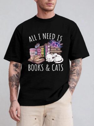 Women All I Need Is Books And Cats Cat Lover Kitten Reading T-Shirt