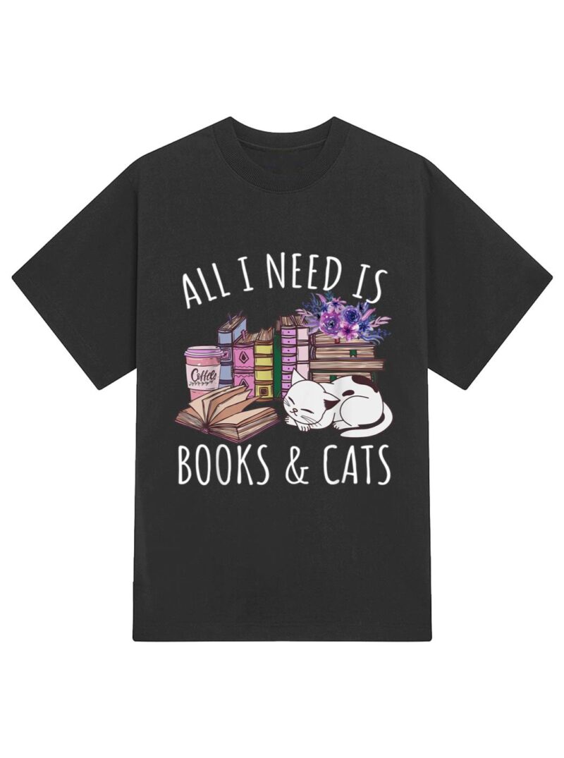 Women All I Need Is Books And Cats Cat Lover Kitten Reading T-Shirt - Image 2