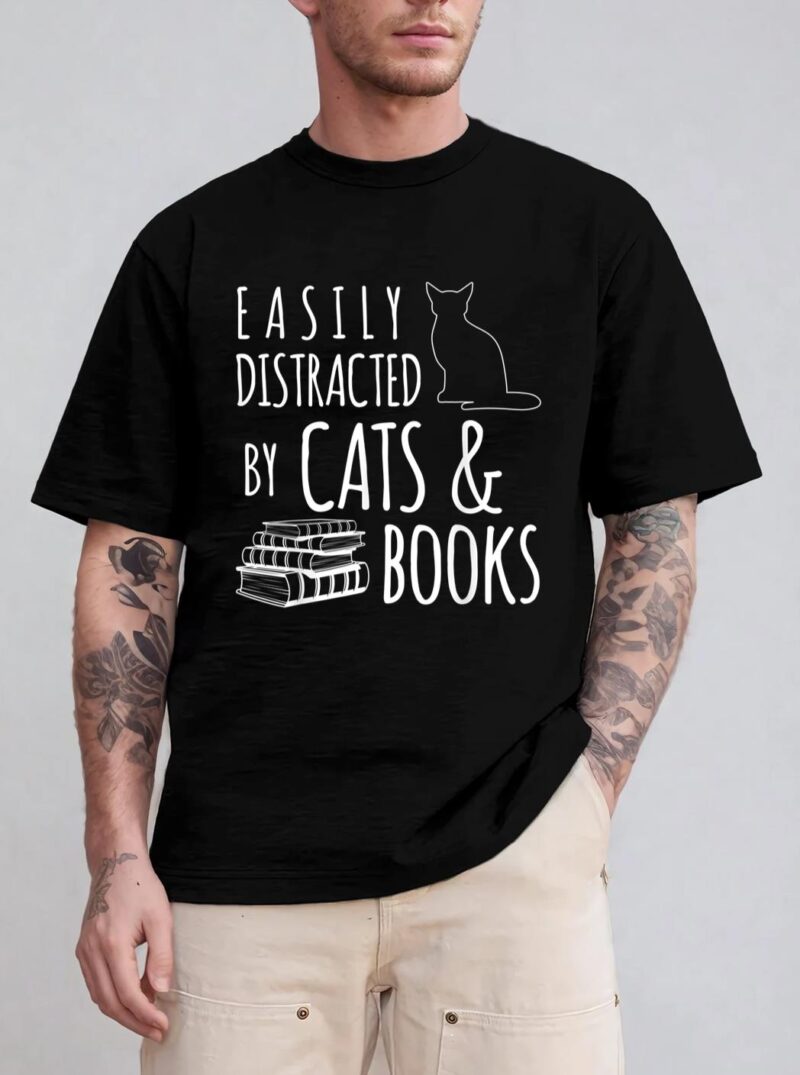 cat & book lover easily distracted by cats and books T-Shirt