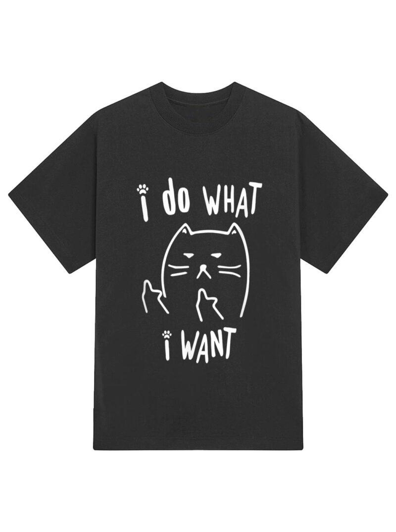 funny black cat I do what I want with my cat meow funny gift T-Shirt - Image 2