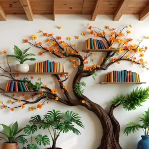 Tree Branch Bookshelf – Nature-Inspired Wooden Shelf with Elegance