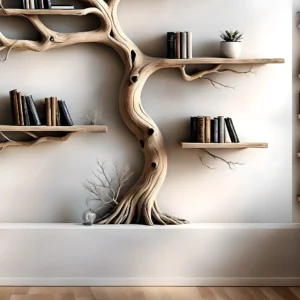 Driftwood Tree Bookshelf – Rustic Wall-Mounted Shelf for Christmas & Home Decor