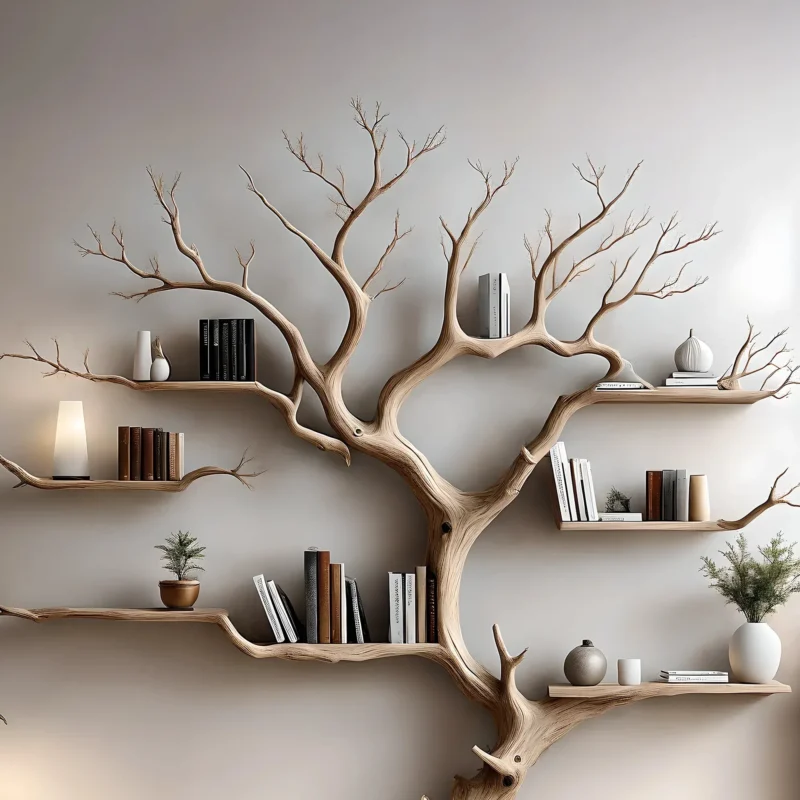 Wooden Wall Bookshelf – Decorative Tree Shelf for Living Room Display - Image 2