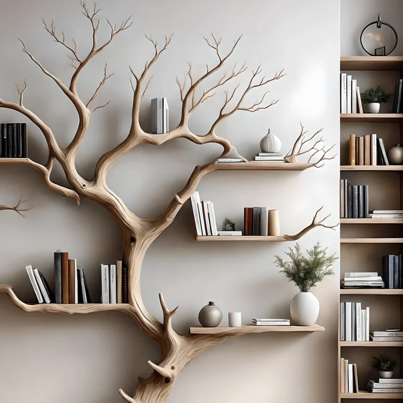 Wooden Wall Bookshelf – Decorative Tree Shelf for Living Room Display - Image 3