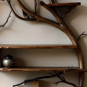 Natural Tree Bookshelf – Wall-Mounted Wooden Decorative Shelf