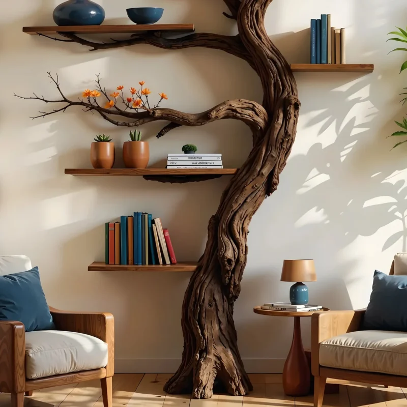 Handmade Wooden Tree Bookshelf – Unique & Artistic Home Decoration - Image 2