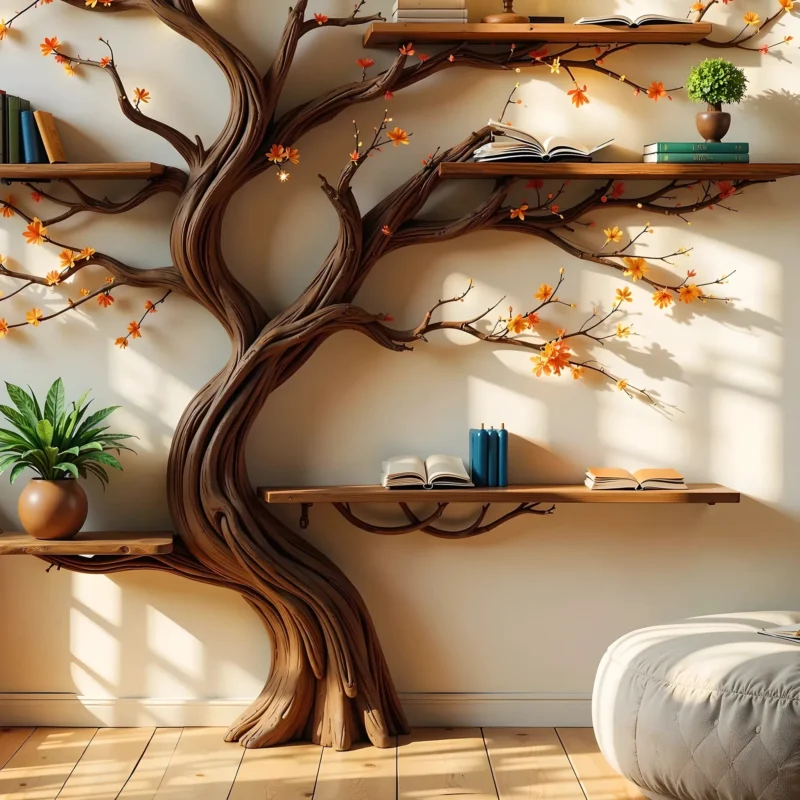 Rustic Wooden Tree Branch Bookshelf – Handmade Nature-Inspired Shelf - Image 2