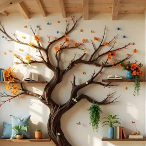 Wooden Tree Branch Bookshelf – Elegant Decorative Shelf for Living Room