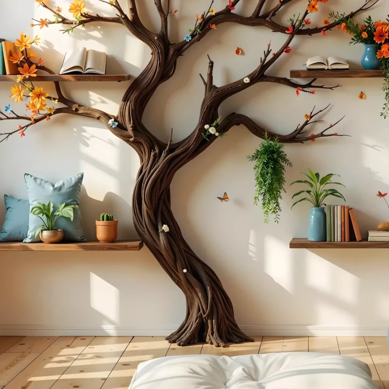 Wooden Tree Branch Bookshelf – Elegant Decorative Shelf for Living Room - Image 2